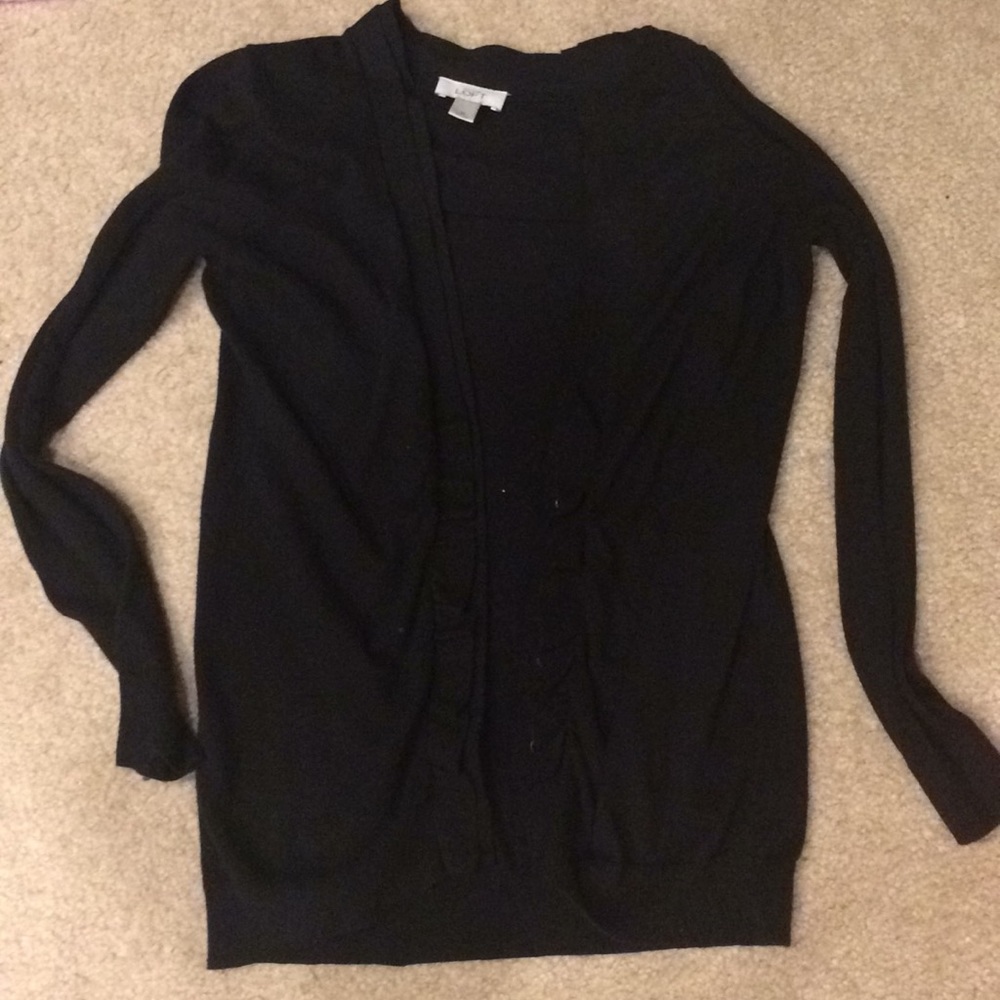 Ann Taylor Loft Black Cardigan Sweater Ruching